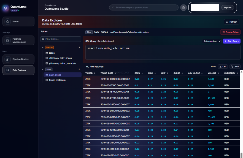QuantLens Data Explorer