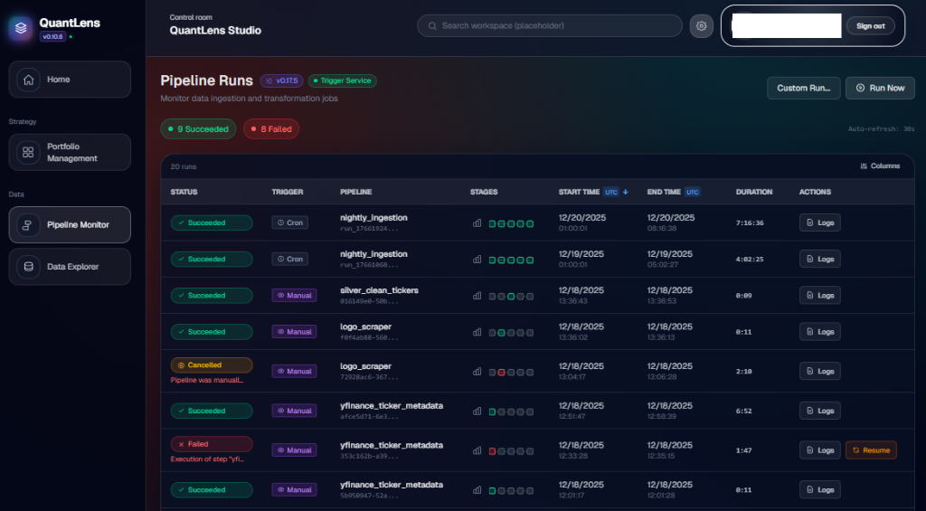 QuantLens Control Room